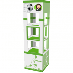 Free standing display with square shaped shelves